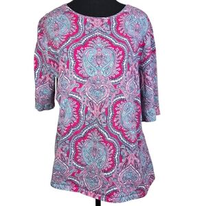 Talbots Pink and Blue Paisley 3/4 Sleeve Blouse Size XL